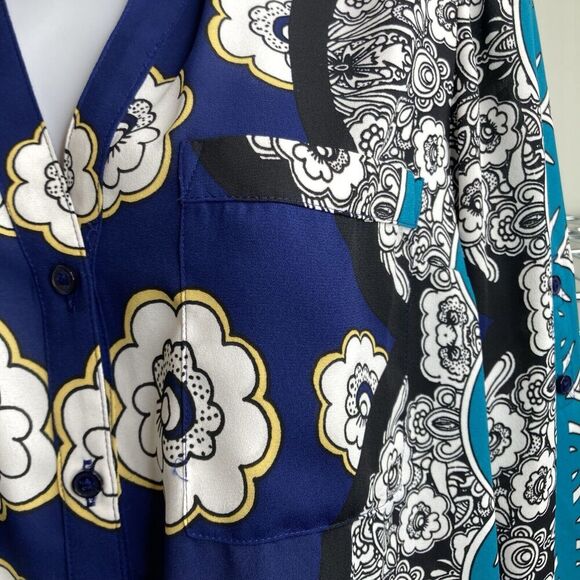 Express The Portofino Shirt Regular Fit Button-Up Blue Aqua Floral Print Size A - Picture 9 of 12